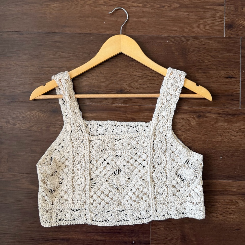 Handcrafted Crochet Crop Tank Top - Cream